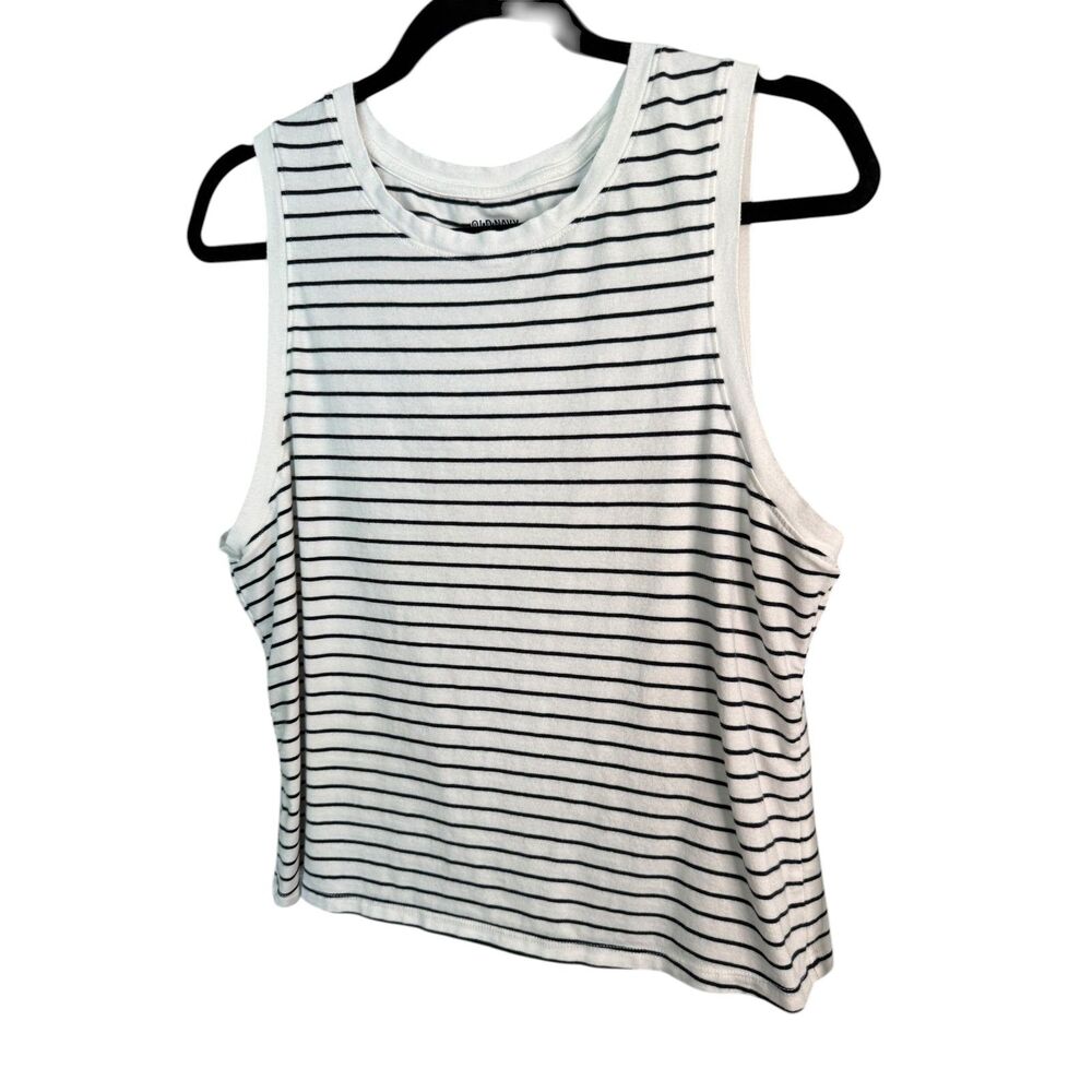 Old Navy Bestee Tank Top Women’s XL White Black Stripe Sleeveless Casual - Picture 4 of 5